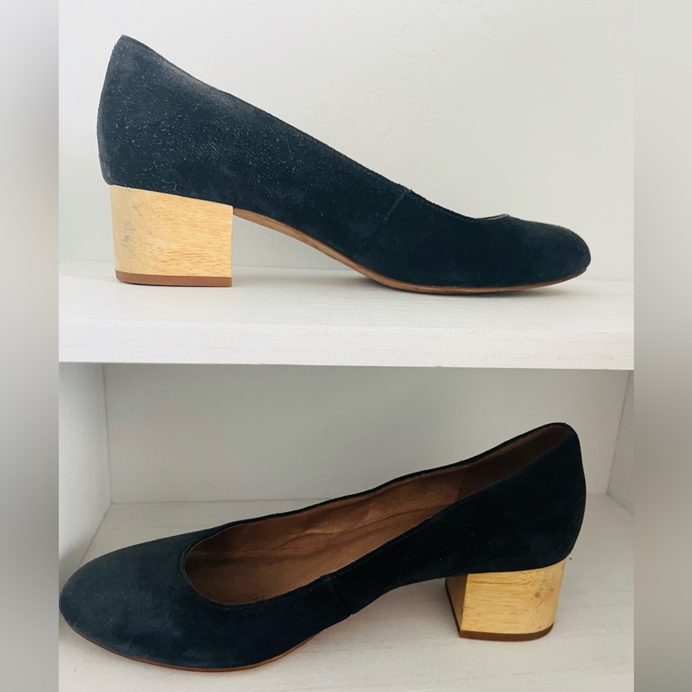 Madewell Womens Size 8M Navy Suede Slip On Pump Block Heels Comfort Shoes.